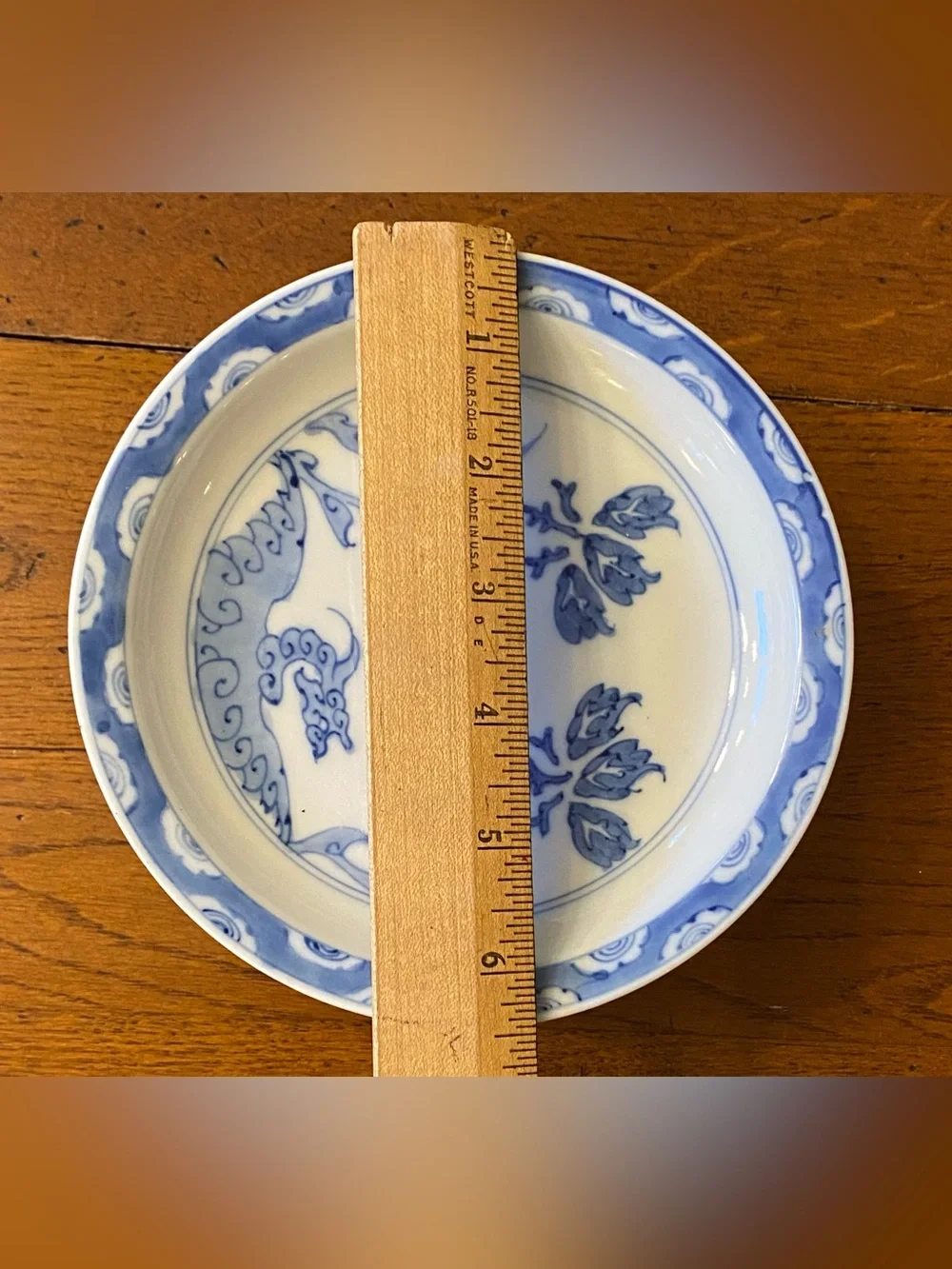 5 Antique Japanese Imari Porcelain Plates Blue White Dragon Meiji Marked Fuku